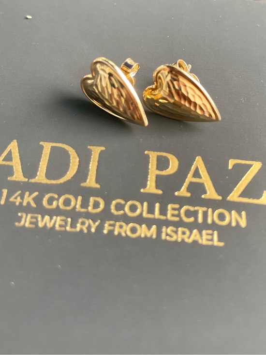Jewelry - Adi Paz Real 14K Gold Hammered Heart Stud Earrings. 2+ Grams Solid 14K. NWT